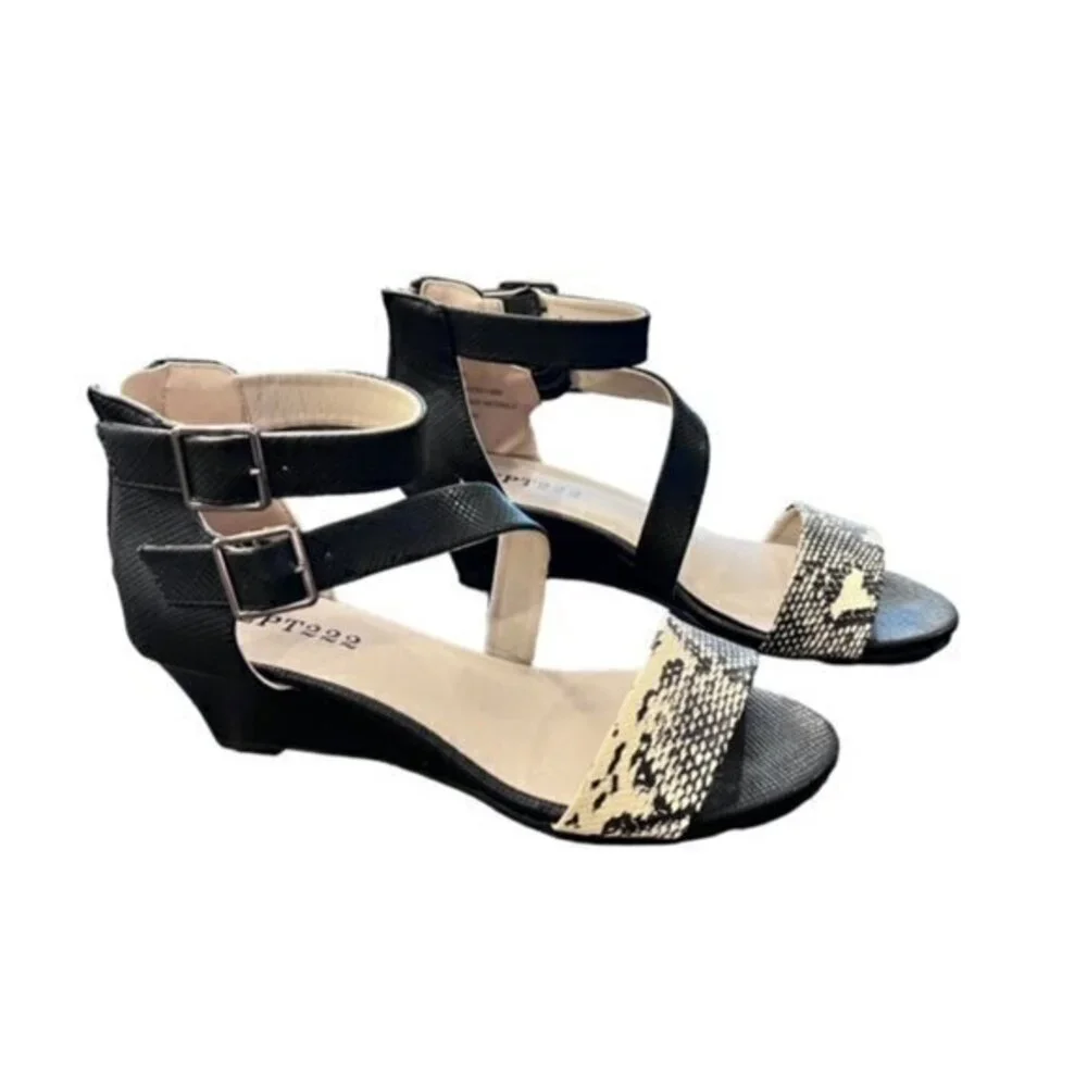 Dept 222 Womens Ankle Strap Wedge Sandal Snakeskin Waverly Size 9M Dressy Preppy